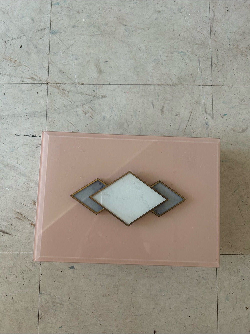 Pink Decorative Bathroom Vanity Tray with Geometric Inlay